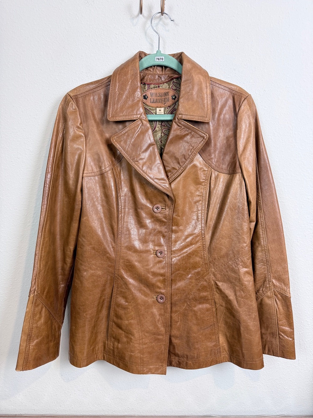 Vintage Wilsons Leather Women's Tan Brown Leather Button-Front Jacket Y2K M